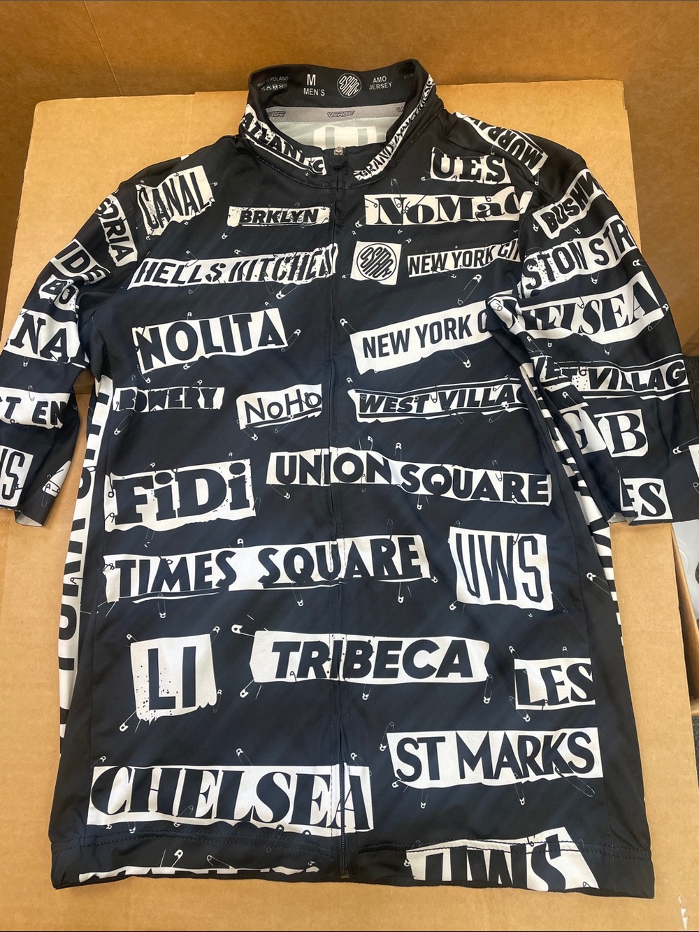 Ostroy Black Graphic Zip-Front Cycling Jersey with New York Neighborhood Print